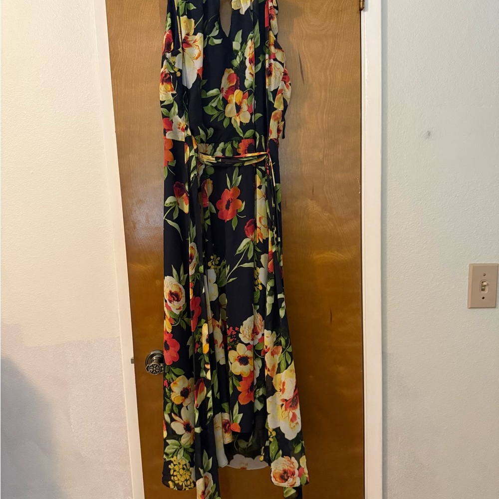 Chetta B Asymmetrical Floral Dress - Black and Multicolor